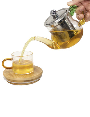 [product type] | Dahlia Borosilicate Glass Tea Gift Set (Dragon Colored Glass Handle Teapot w. Infuser + 2 Teacups) | Dahlia