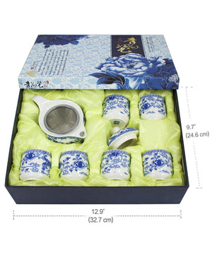[product type] | Porcelain Vine Flower Tea Set ( Teapot w. Strainer + 6 Tea Cups) | Dahlia