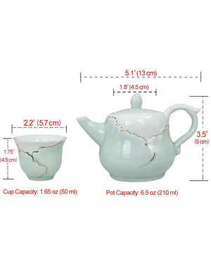 [product type] | Dahlia Hand Crafted Porcelain Tea Set with Gold Trim ( Teapot. Strainer + 4 Tea Cups) in Gift Box | Dahlia