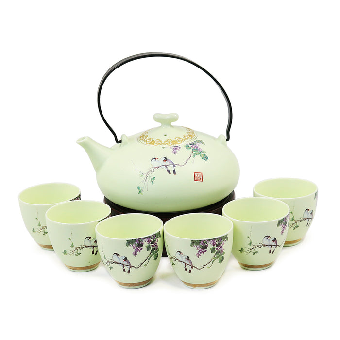Dahlia Embossed High Grade Matte Porcelain Tea Gift Set: Teapot+ 6 Teacups in Gift Box