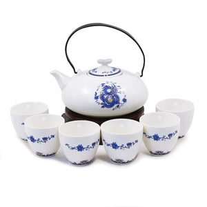 [product type] | Dahlia Embossed High Grade Matte Porcelain Tea Gift Set: Teapot+ 6 Teacups in Gift Box | Dahlia