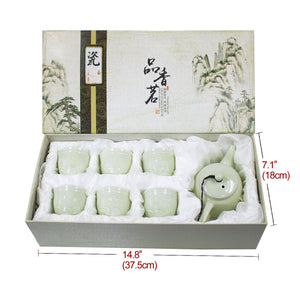 [product type] | Dahlia Porcelain Soft Color Pastel Tea Set (Teapot w. Strainer + 6 Tea Cups) in Gift Box | Dahlia