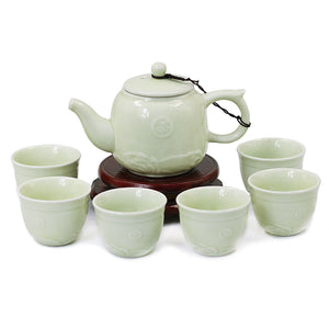 [product type] | Dahlia Porcelain Soft Color Pastel Tea Set (Teapot w. Strainer + 6 Tea Cups) in Gift Box | Dahlia