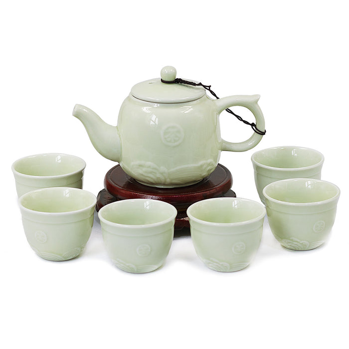 Dahlia Porcelain Soft Color Pastel Tea Set (Teapot w. Strainer + 6 Tea Cups) in Gift Box
