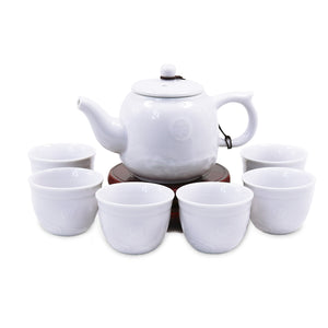 [product type] | Dahlia Porcelain Soft Color Pastel Tea Set (Teapot w. Strainer + 6 Tea Cups) in Gift Box | Dahlia