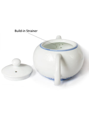 [product type] | Dahlia Blue and White Wave High Grade Ivory White Porcelain 9-pcs Gongfu Tea Gift Set in Gift Box | Dahlia