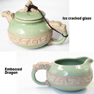 [product type] | Dahlia Dragon Ice Crack Celadon Porcelain 9-pcs Gongfu Tea Gift Set in Gift Box | Dahlia