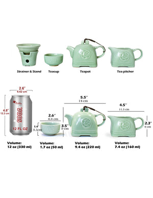 [product type] | Dahlia Dragon Ice Crack Celadon Porcelain 9-pcs Gongfu Tea Gift Set in Gift Box | Dahlia