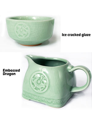 [product type] | Dahlia Dragon Ice Crack Celadon Porcelain 9-pcs Gongfu Tea Gift Set in Gift Box | Dahlia