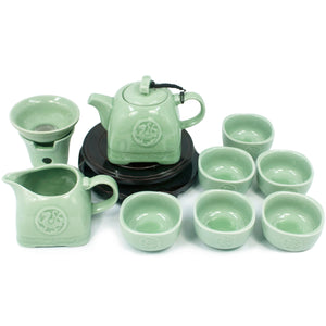 [product type] | Dahlia Dragon Ice Crack Celadon Porcelain 9-pcs Gongfu Tea Gift Set in Gift Box | Dahlia