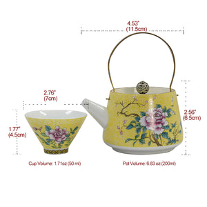 [product type] | Dahlia Chinese Peony Porcelain Tea Set (Teapot w Strainer + 6 Tea Cups) | Dahlia