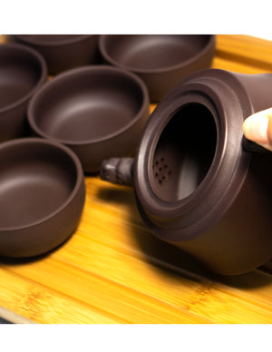 [product type] | Zisha 7 Pcs Gongfu Tea Set in Gift Box (Tea Pot + 6 Tea Cups) | Dahlia