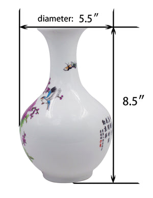 [product type] | Oriental Blue and White, Famille Rose Porcelain Flower Vase, 9 inch Vase | Dahlia