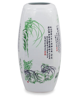 [product type] | Four Nobles Plants Famille Rose Squarish Porcelain Vase | Dahlia