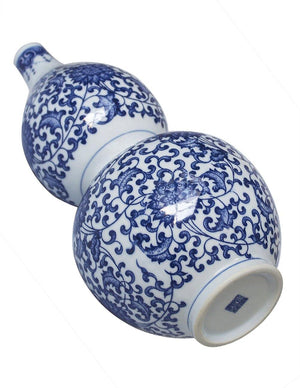 [product type] | Ancient Lucky Lotus Motif Blue and White Porcelain Flower Vase | Dahlia