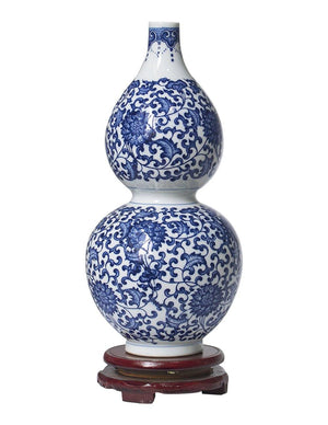 [product type] | Ancient Lucky Lotus Motif Blue and White Porcelain Flower Vase | Dahlia