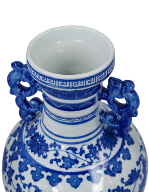[product type] | Dahlia Chinese Dragon Blue and White Porcelain Flower Vase Binaural Vase | Dahlia