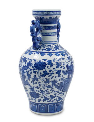 [product type] | Dahlia Chinese Dragon Blue and White Porcelain Flower Vase Binaural Vase | Dahlia