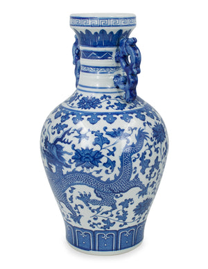 [product type] | Dahlia Chinese Dragon Blue and White Porcelain Flower Vase Binaural Vase | Dahlia