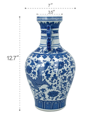 [product type] | Dahlia Chinese Dragon Blue and White Porcelain Flower Vase Binaural Vase | Dahlia