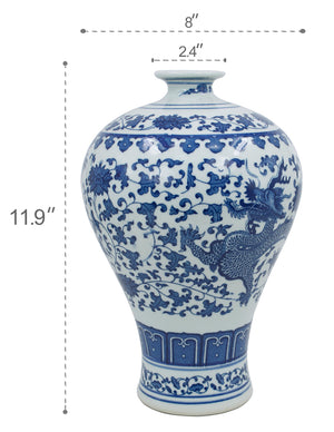 [product type] | Dahlia Chinese Dragon Blue and White Porcelain Flower Vase Binaural Vase | Dahlia