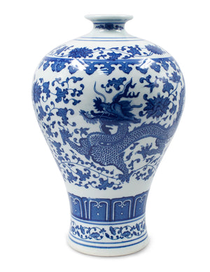 [product type] | Dahlia Chinese Dragon Blue and White Porcelain Flower Vase Binaural Vase | Dahlia