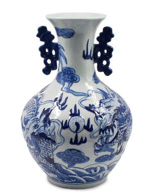 [product type] | Dahlia Chinese Dragon Blue and White Porcelain Flower Vase Binaural Vase | Dahlia