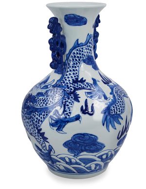 [product type] | Dahlia Chinese Dragon Blue and White Porcelain Flower Vase Binaural Vase | Dahlia