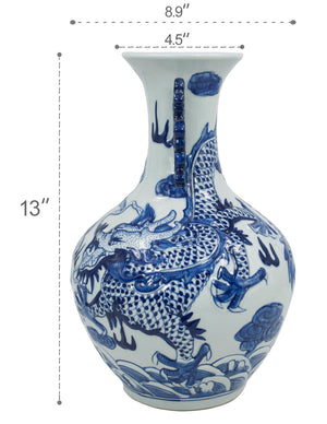 [product type] | Dahlia Chinese Dragon Blue and White Porcelain Flower Vase Binaural Vase | Dahlia