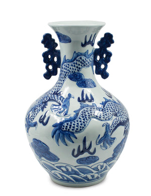[product type] | Dahlia Chinese Dragon Blue and White Porcelain Flower Vase Binaural Vase | Dahlia