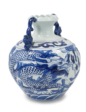 [product type] | Dahlia Chinese Dragon Blue and White Porcelain Flower Vase Binaural Vase | Dahlia