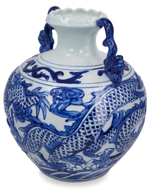 [product type] | Dahlia Chinese Dragon Blue and White Porcelain Flower Vase Binaural Vase | Dahlia