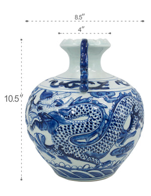 [product type] | Dahlia Chinese Dragon Blue and White Porcelain Flower Vase Binaural Vase | Dahlia