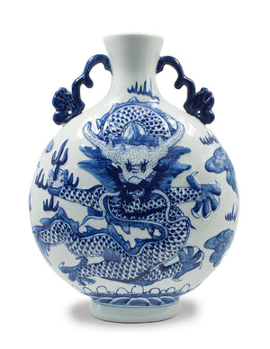 [product type] | Dahlia Chinese Dragon Blue and White Porcelain Flower Vase Binaural Vase | Dahlia