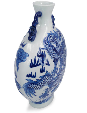 [product type] | Dahlia Chinese Dragon Blue and White Porcelain Flower Vase Binaural Vase | Dahlia