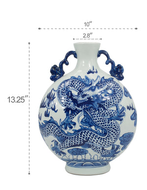 [product type] | Dahlia Chinese Dragon Blue and White Porcelain Flower Vase Binaural Vase | Dahlia