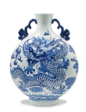 [product type] | Dahlia Chinese Dragon Blue and White Porcelain Flower Vase Binaural Vase | Dahlia
