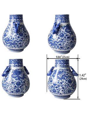 [product type] | Dahlia Chinese Dragon Blue and White Porcelain Flower Vase Binaural Vase | Dahlia