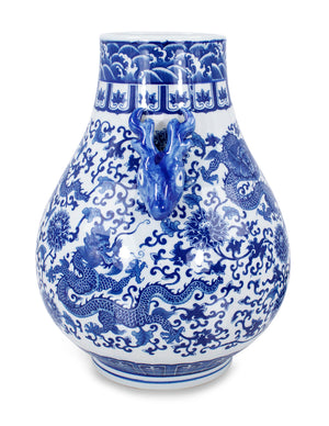 [product type] | Dahlia Chinese Dragon Blue and White Porcelain Flower Vase Binaural Vase | Dahlia