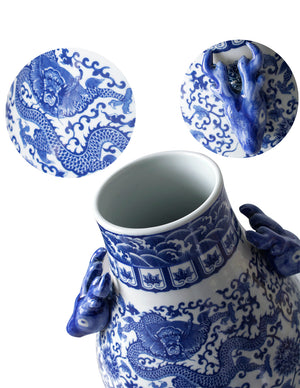 [product type] | Dahlia Chinese Dragon Blue and White Porcelain Flower Vase Binaural Vase | Dahlia