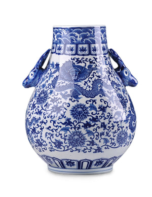[product type] | Dahlia Chinese Dragon Blue and White Porcelain Flower Vase Binaural Vase | Dahlia