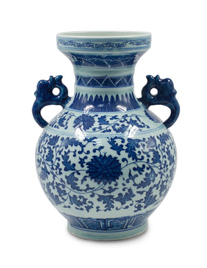 [product type] | Dahlia Chinese Dragon Blue and White Porcelain Flower Vase Binaural Vase | Dahlia