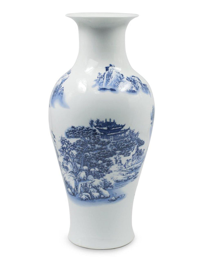 Chinese Landscape Painting Blue and White Porcelain Flower Vase