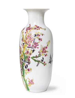 [product type] | Chinese Blue and White Famille Rose Porcelain Tall Vase | Dahlia