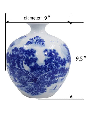 [product type] | Chinese Landscape Painting Blue and White Porcelain Flower Vase | Dahlia