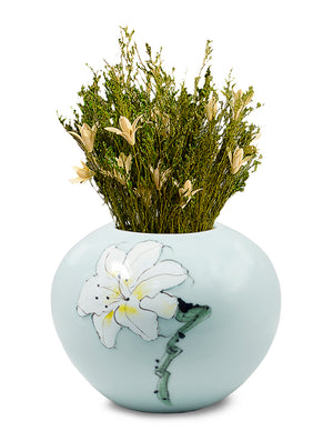 [product type] | Dahlia Modern Lily Decorative Hand Painted Blue Porcelain Flower Vase | Dahlia