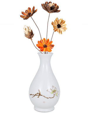 [product type] | Dahlia Decorative Hand Painted White Porcelain Flower Bud Vase | Dahlia