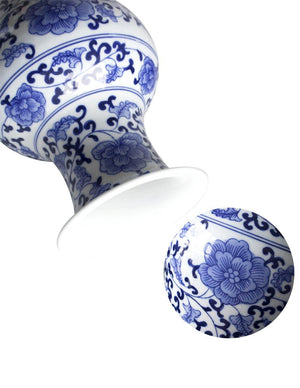 [product type] | Ancient Lotus Motif Blue White Porcelain Flower Vase | Dahlia