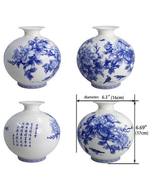 [product type] | Birds in Peony Bush Blue and White Bone China Flower Vase | Dahlia
