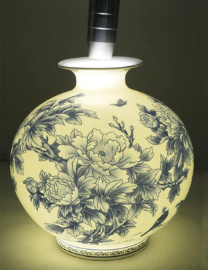 [product type] | Birds in Peony Bush Blue and White Bone China Flower Vase | Dahlia